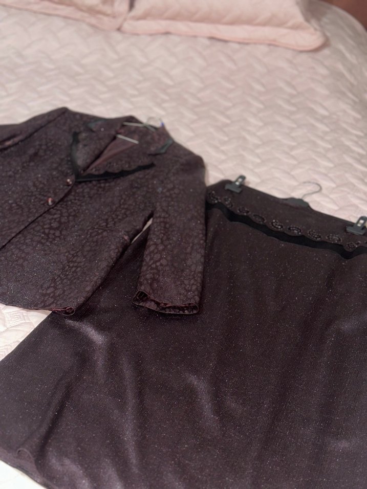 Koyu vişne simli 2li blazer etek takım - Görsel 2