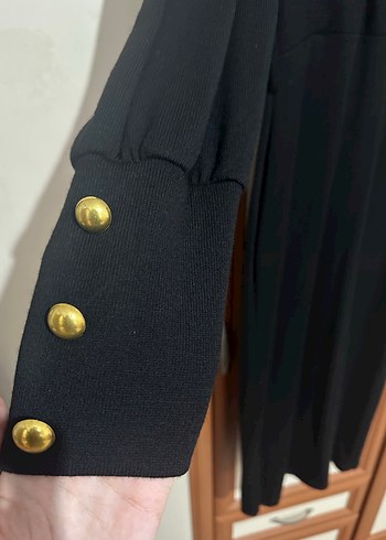 Siyah Drapeli Uzun Kollu triko Kadın Elbise - Görsel 2