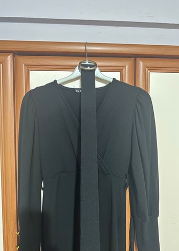 Siyah Drapeli Uzun Kollu triko Kadın Elbise - Görsel 3