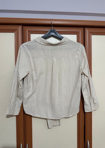 Ambar Bej Keten Kadın Gömlek - Görsel 3