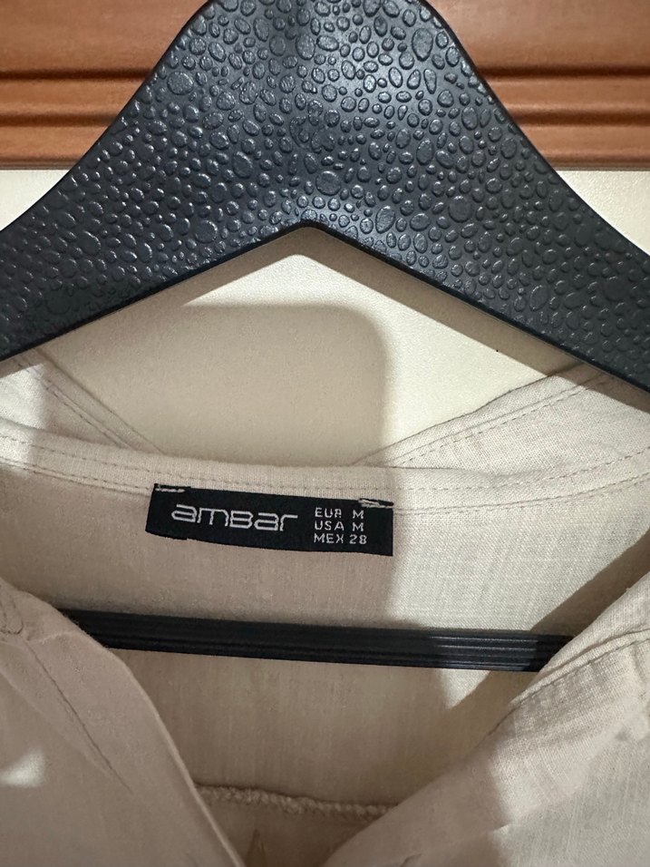 Ambar Bej Keten Kadın Gömlek - Görsel 2