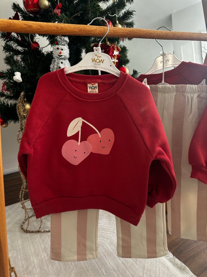 Kız Çocuk Kırmızı Kiraz Baskılı Sweatshirt - Görsel 2