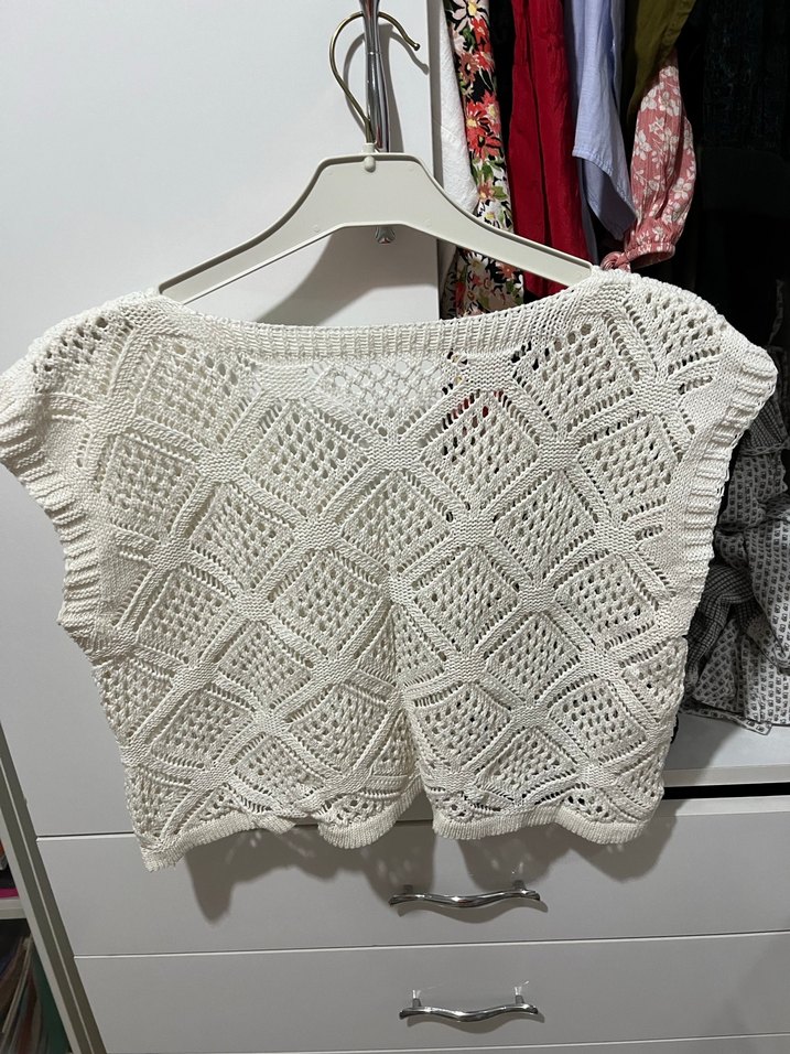 Beyaz Nakışlı Örgü Bohem Kadın Kazak - Görsel 2