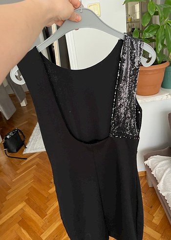 Siyah Pul İşlemeli V Yaka Midi Elbise - Görsel 2