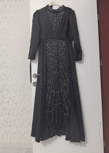 Abiye Uzun Kollu Siyah Gotik Nakışlı Abiye Elbise