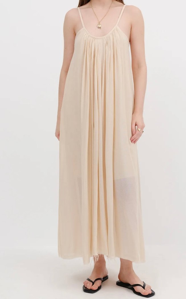 Bej Askılı Bohem Uzun Elbise - Görsel 2