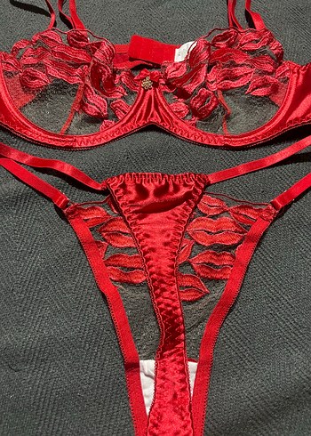 Kırmızı Nakışlı Dantelli Sütyen Takımı - Görsel 4