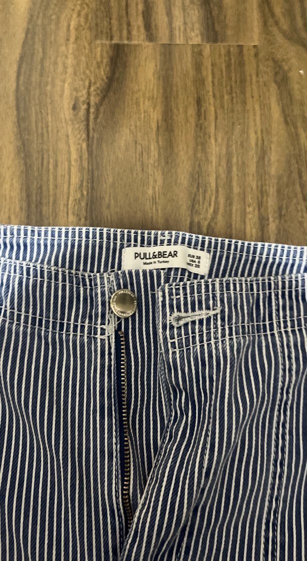 Stradivarius Lacivert Çizgili Rahat Kesim Kot Pantolon - Görsel 2