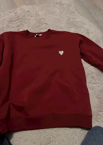 Diğer Bordo Kalpli Rahat Sweatshirt