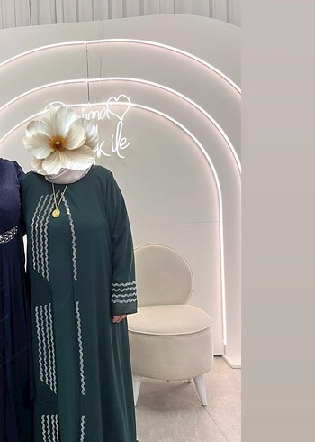 Nakışlı yeşil Uzun Salaş Elbise - Görsel 2