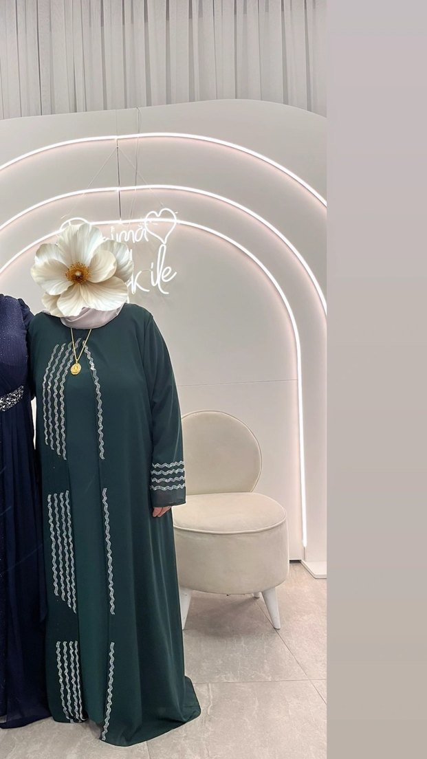 Nakışlı yeşil Uzun Salaş Elbise - Görsel 2