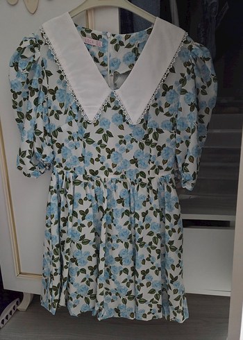 Mavi Çiçek Desenli elbise - Görsel 5