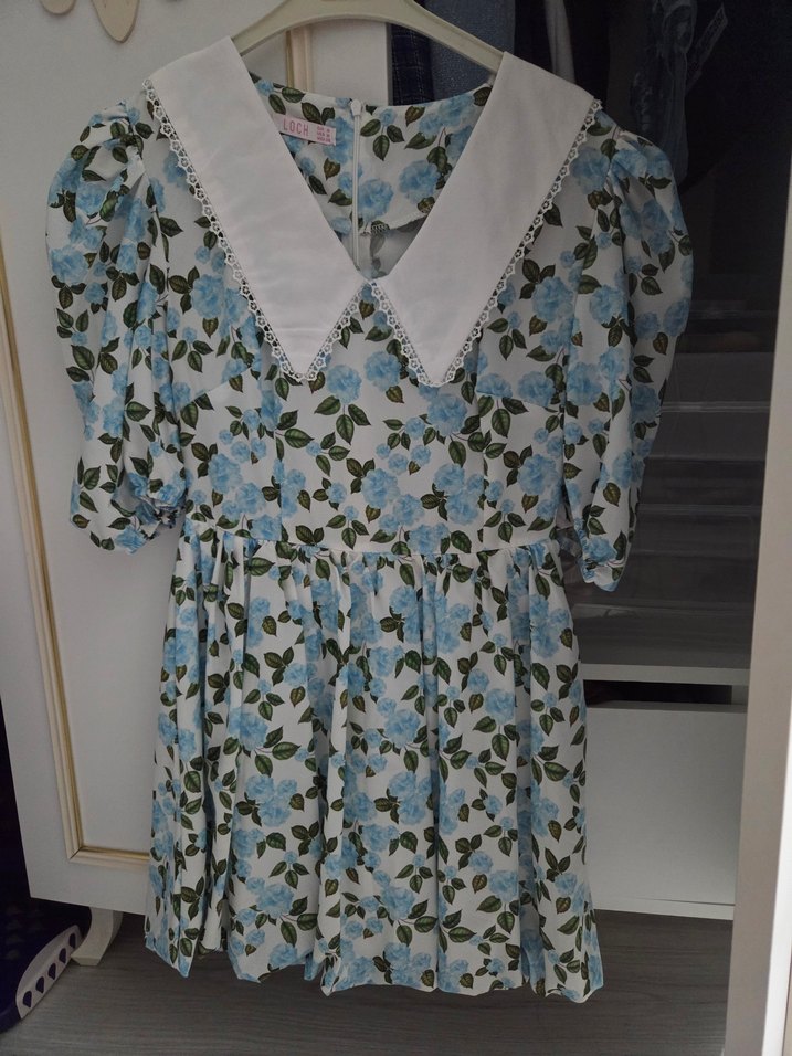 Mavi Çiçek Desenli elbise - Görsel 5