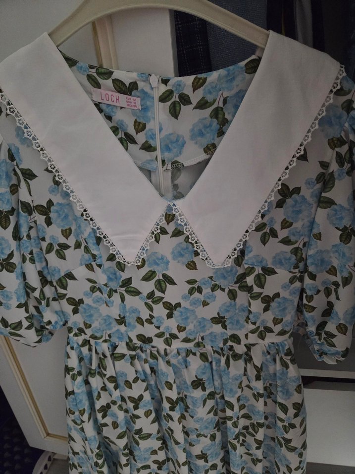 Mavi Çiçek Desenli elbise - Görsel 2