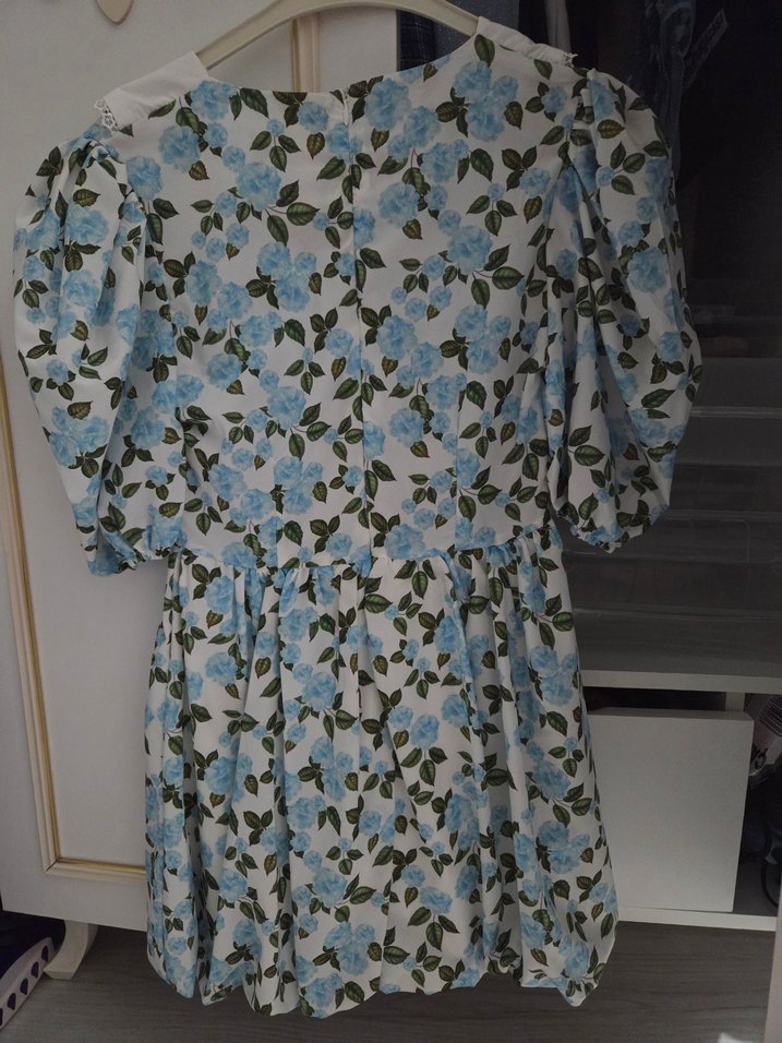 Mavi Çiçek Desenli elbise - Görsel 4