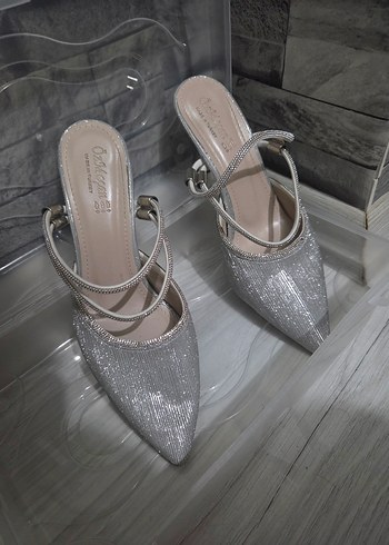 gümüş Desenli Topuklu Kadın Ayakkabı - Görsel 2