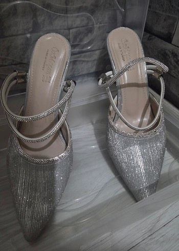 gümüş Desenli Topuklu Kadın Ayakkabı - Görsel 6