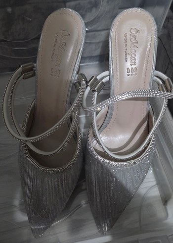 gümüş Desenli Topuklu Kadın Ayakkabı - Görsel 4