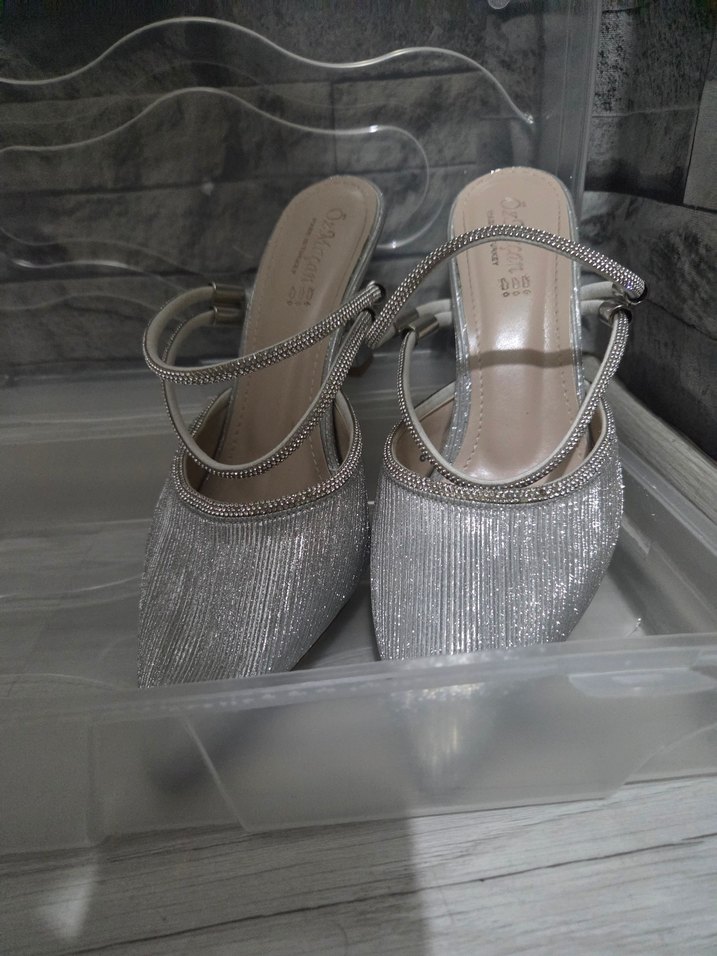 gümüş Desenli Topuklu Kadın Ayakkabı - Görsel 3