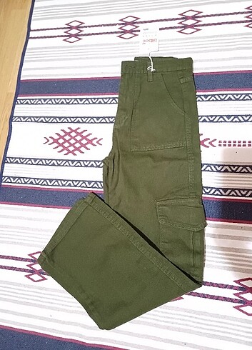 26 Beden yeşil Renk y2k yeşil kargo pantolon yanları cepli wide leg