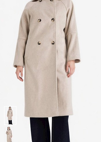 Düğmeli Bej Kadın Kaban - Görsel 2