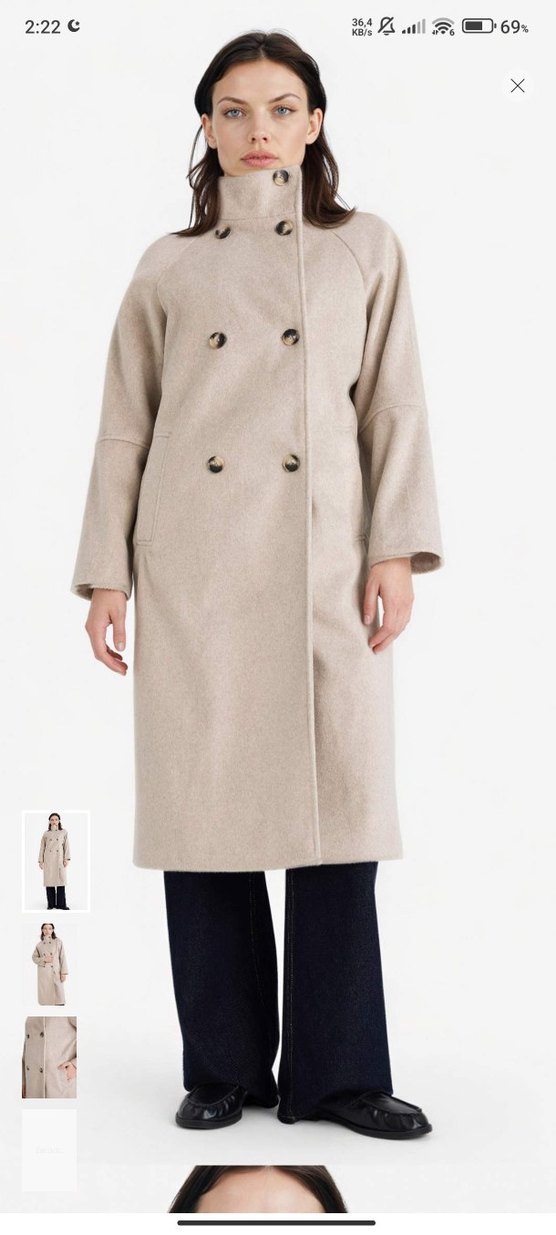 Düğmeli Bej Kadın Kaban - Görsel 2