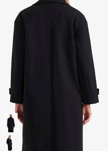 Siyah Çift Düğmeli Oversize Kaban - Görsel 2