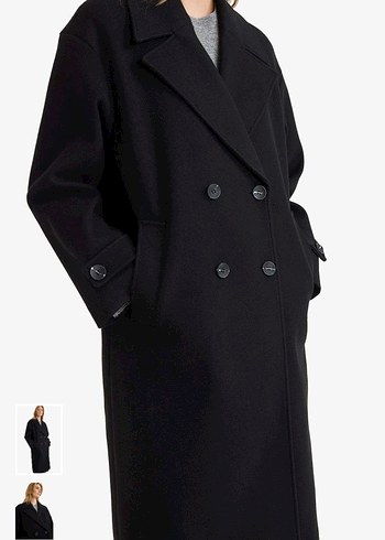 Siyah Çift Düğmeli Oversize Kaban - Görsel 3