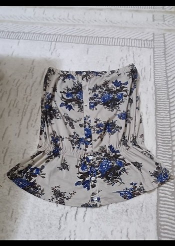 Gri Desenli Straplez bluz