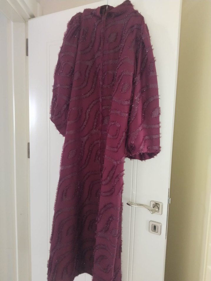 Bordo Bohem Püsküllü Uzun Elbise - Görsel 4