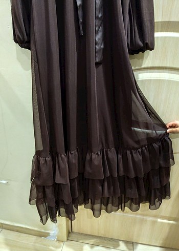 Boncuk İşlemeli Uzun Kollu Uzun Elbise - Görsel 6