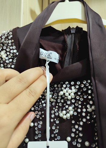 Boncuk İşlemeli Uzun Kollu Uzun Elbise - Görsel 3