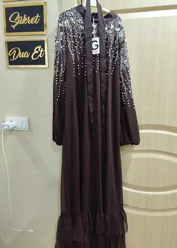 Boncuk İşlemeli Uzun Kollu Uzun Elbise - Görsel 5