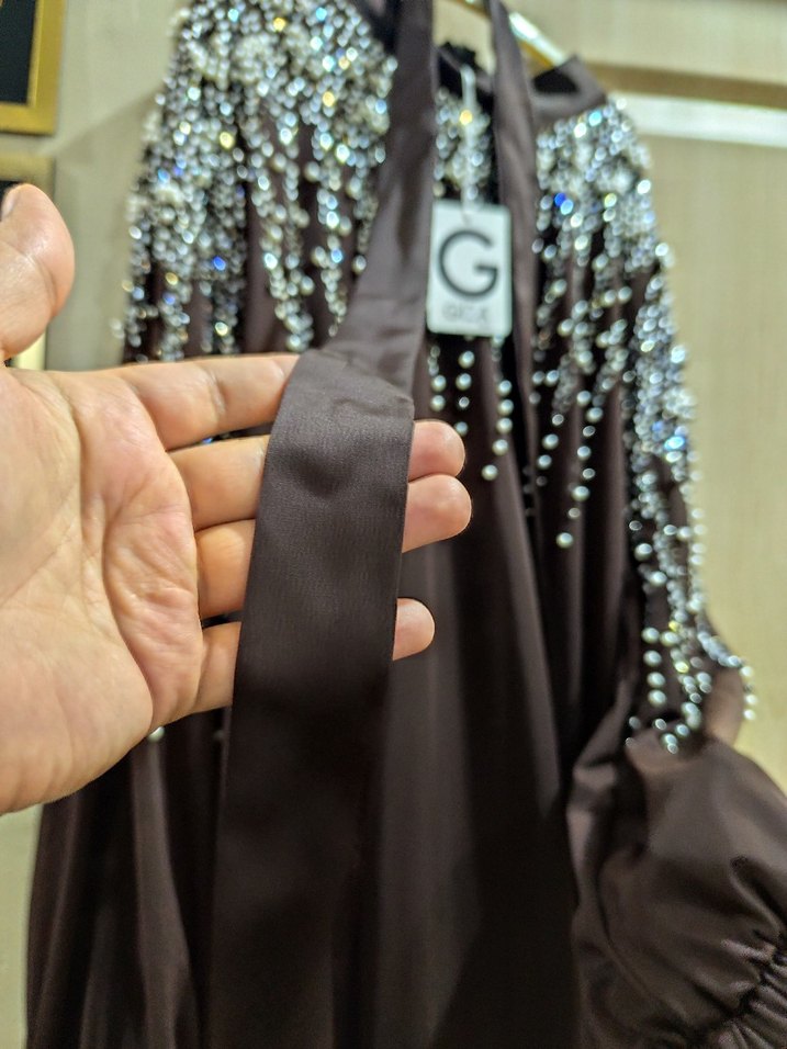 Boncuk İşlemeli Uzun Kollu Uzun Elbise - Görsel 4