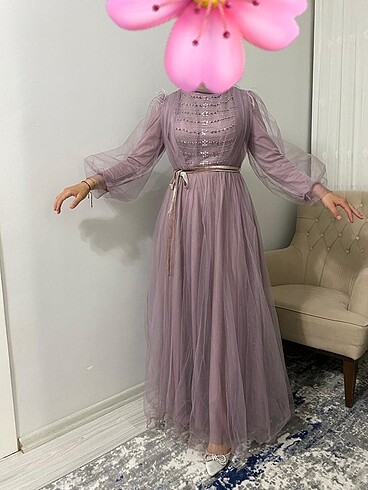 Lila Tüllü Prenses Model Elbise