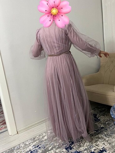 40 Beden Lila Tüllü Prenses Model Elbise