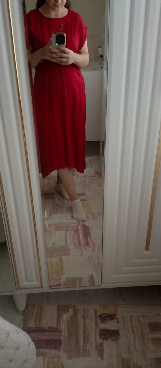 Kırmızı Midi Uzun Kadın Etek - Görsel 2