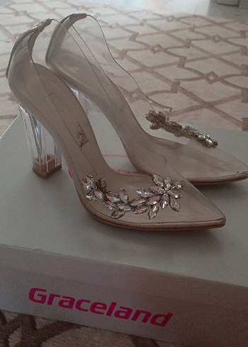 Bej Parlak Taşlı Yüksek Topuklu Kadın Ayakkabı - Görsel 2