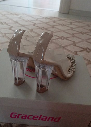 Bej Parlak Taşlı Yüksek Topuklu Kadın Ayakkabı - Görsel 3