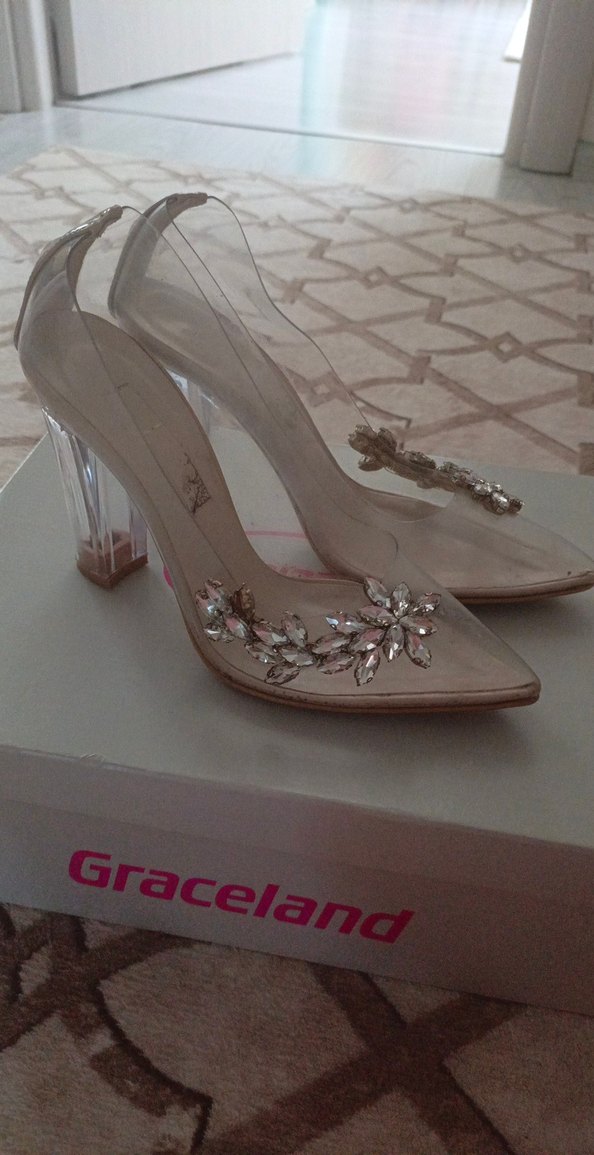 Bej Parlak Taşlı Yüksek Topuklu Kadın Ayakkabı - Görsel 2