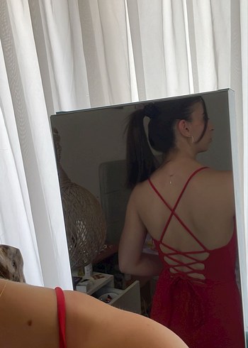 Kırmızı Mini ip askılı   Elbise - Görsel 5