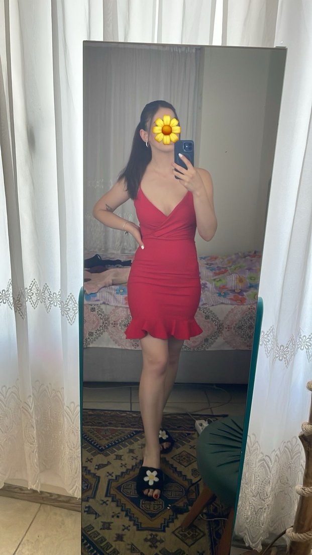 Kırmızı Mini ip askılı   Elbise - Görsel 4