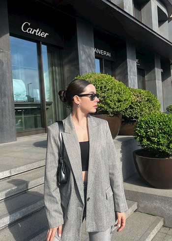 Zara Gri Kadin Keten Blazer Ceket