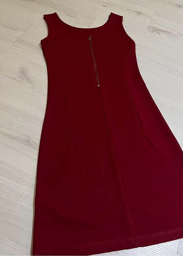 kısa bordo elbise - Görsel 3