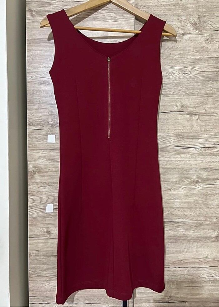 kısa bordo elbise - Görsel 2