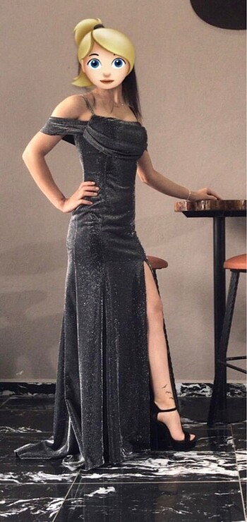 yırtmaçlı gri abiye - Görsel 3