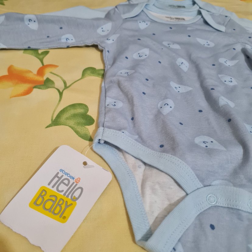 2li set-Hello Baby-Erkek Bebek Uzun Kol Pamuklu Body-ikiz bebek - Görsel 2