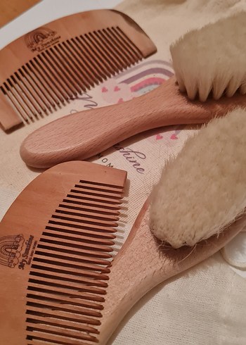 % 100 doğal keçi kılı bebek saç fırçası ve konak tarağı #ikiz - Görsel 5