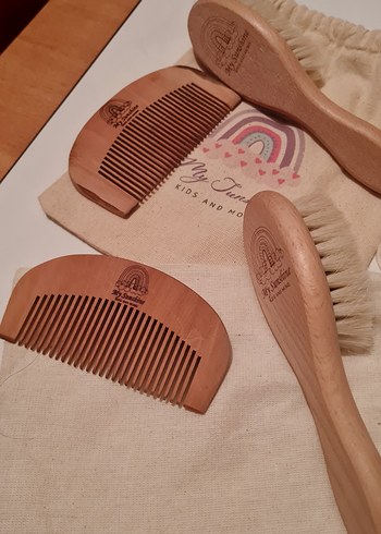 % 100 doğal keçi kılı bebek saç fırçası ve konak tarağı #ikiz - Görsel 2