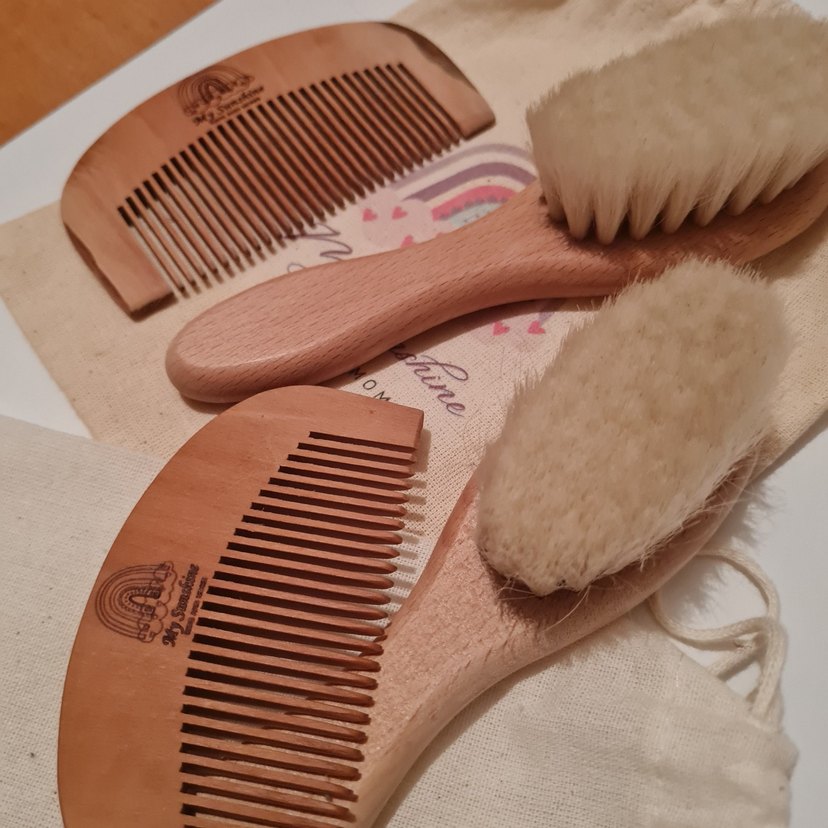 % 100 doğal keçi kılı bebek saç fırçası ve konak tarağı #ikiz - Görsel 5